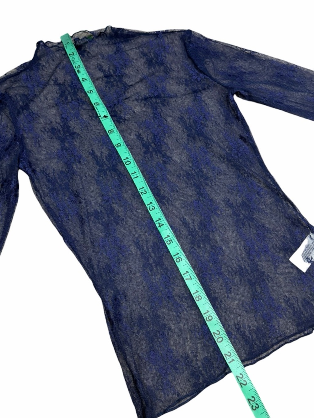 10/$25🦋 NWT Wild Fable Navy Blue Sheer Lace Mock Neck Long Sleeve Tee - Size XXS - Picture 12 of 16